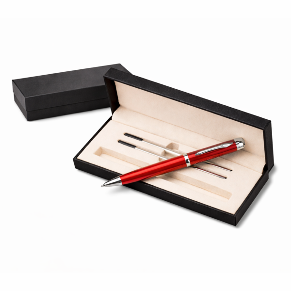 Stilou metalic tip fountain pen, cu 2 rezerve 0.5 mm, cerneala neagra, in cutie cadou - Rosu